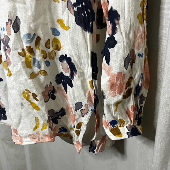 Lucky Brand White & Multicolor Floral-Print Peasant Tie Neck Crepe Blouse - Picture 8 of 16